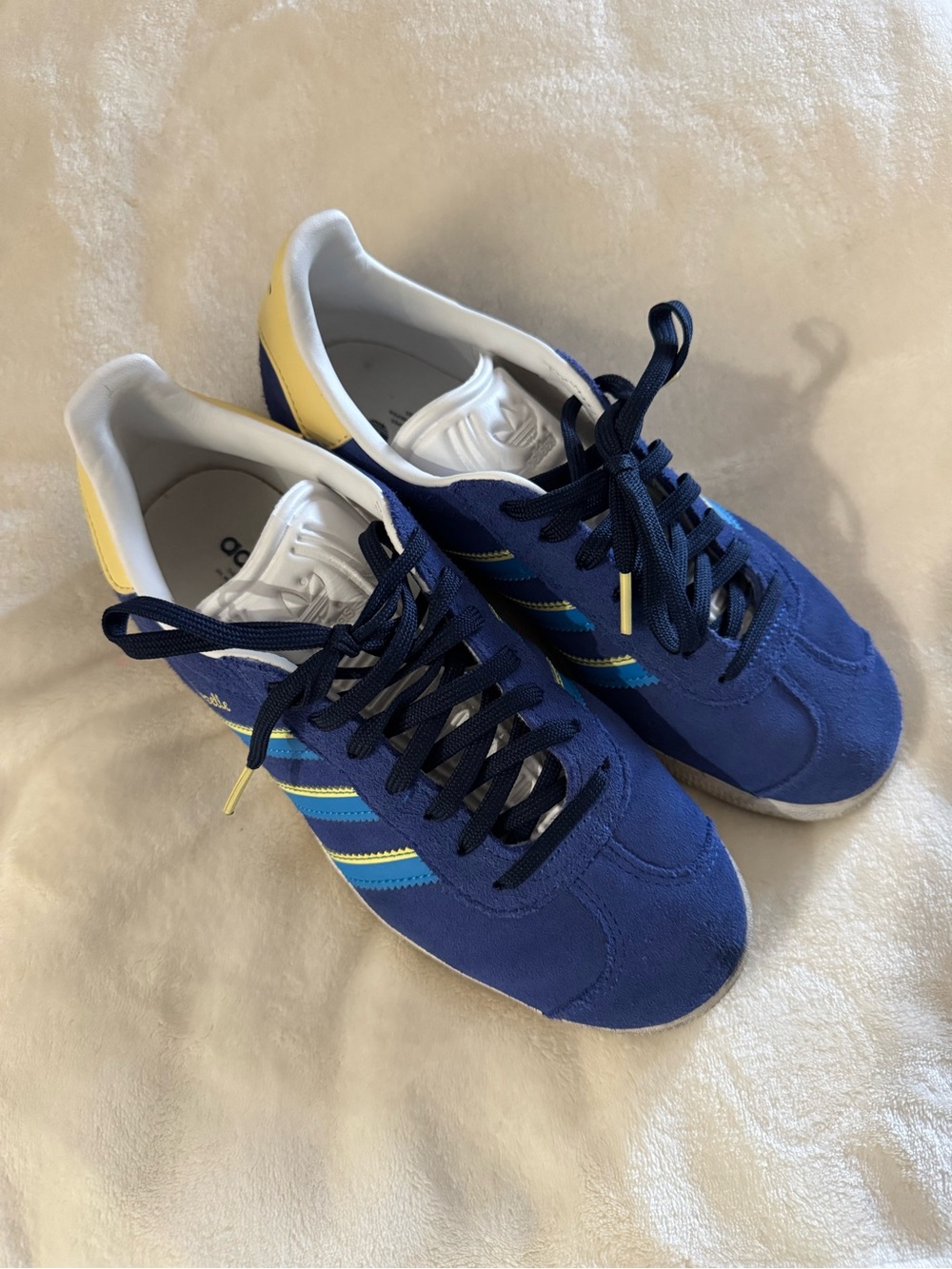 adidas gazelle Navy Blue Sneakers with Yellow & Light Blue Stripes
